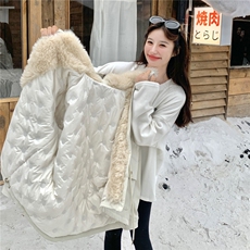 现货！放心推！羊羔毛拼接羽绒服女2025冬新款派克服加厚保暖外套，女装羽绒服，慧尚2-185
