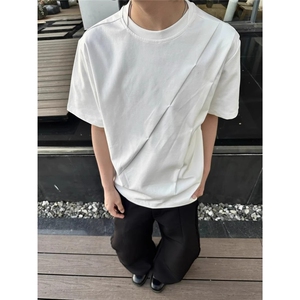 T1102-P30 美式潮牌拼接解构短袖T恤男夏落肩半截袖图片