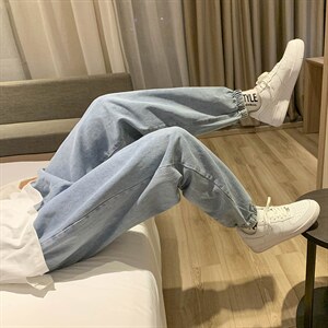 现货2025男春装港风纯色束脚复古抽绳牛仔裤D201-DM08-P40，男装牛仔裤，电商D321-1