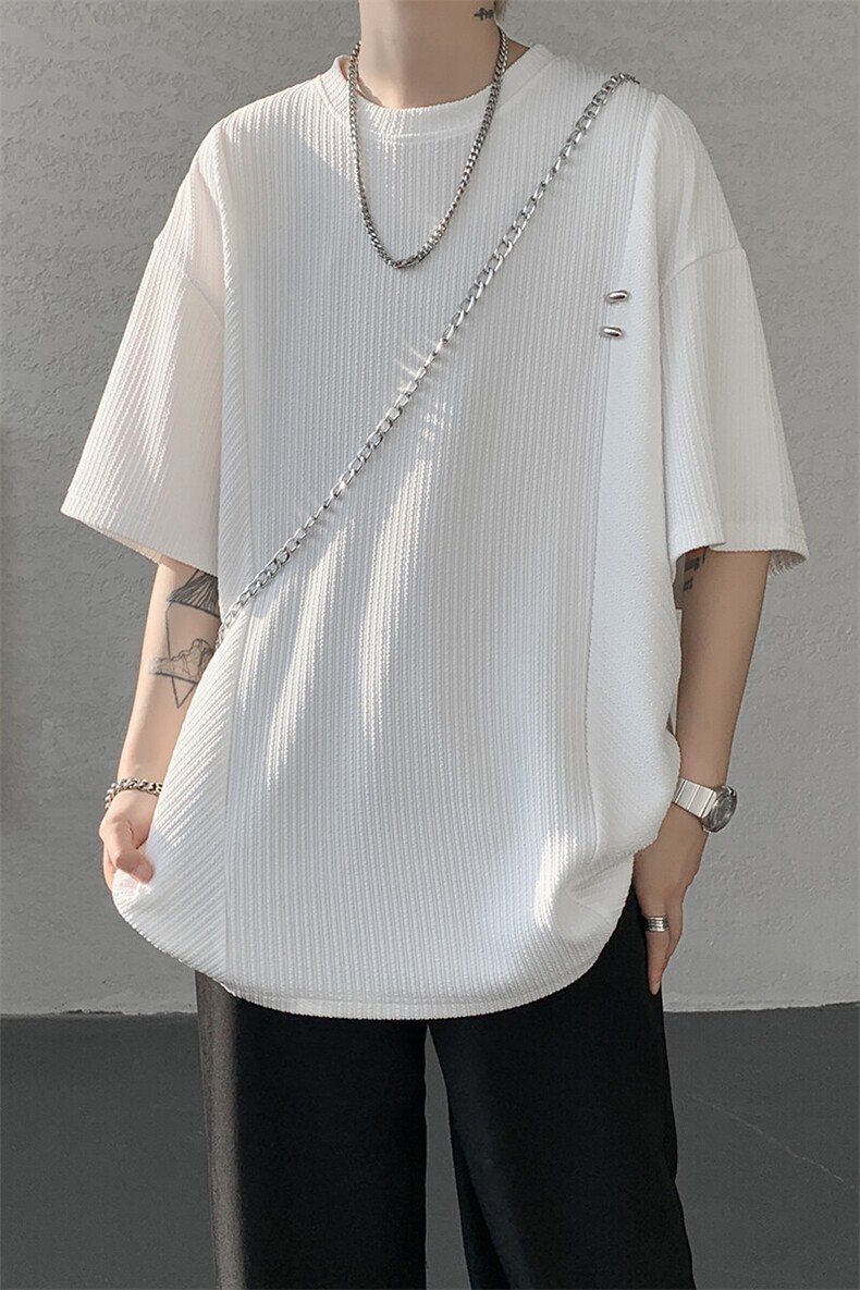 超大码金属标手工设计肌理感短袖T恤8XL-M垂感冰丝半袖DX1220/P38,男装T恤,电商B238