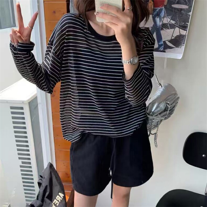 新款套头防晒长袖衫时尚百搭圆领,女装衬衫,锦弘羊绒