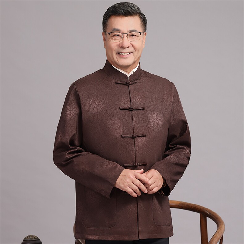 常货春款中老年风唐装外套男中式复古盘扣汉服爷爷过生日外套，男装民族服装，钱塘723