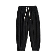 2025冬季新款风灯芯绒加绒加厚宽松灯笼裤休闲裤黑 K102-P65图片
