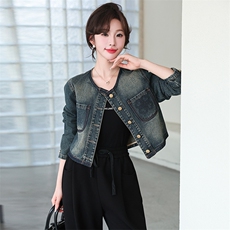 现货小香风拼接洗水牛仔外套女短款法式显瘦显高气质春秋季外套，女装牛仔外套，美拉德工厂直营店
