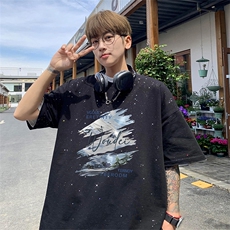 可48小时发货支持抖音得物来样二开美式满天星亮片短袖T恤MTX723，男装T恤，电商A486