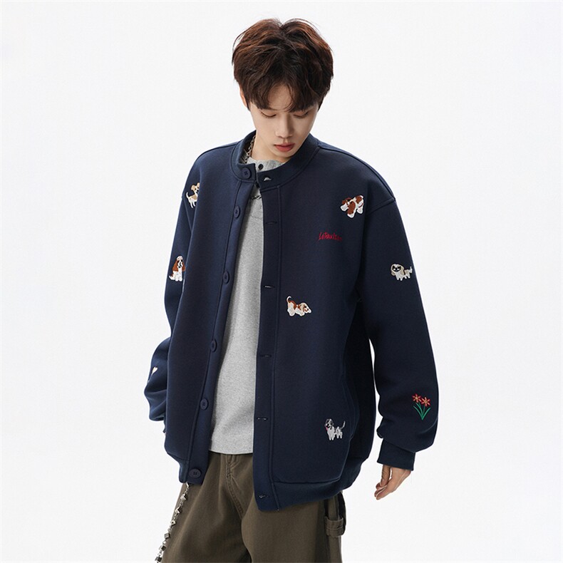 春季新款小狗刺绣立领圆领棒球服夹克重磅卫衣W639P75,男装夹克,电商A073