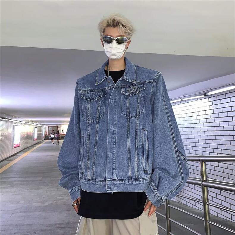 水洗牛仔外套男款春秋季高级感宽松美式vibe高街潮牌JK8930-P70,男装工装外套,星座1109-3