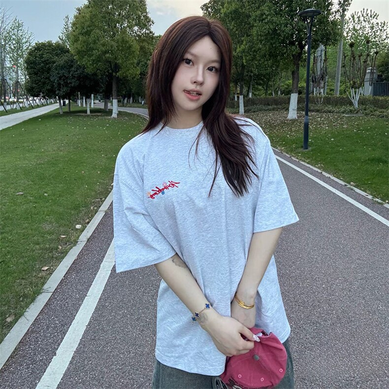 万针全刺绣工艺抖音得物高品质260克重磅纯棉双纱美式高街短袖T恤图片