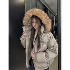 现货三防重磅硬挺boxy短款羽绒棉衣座山雕大毛毛领PU皮棉服外套冬，男装棉衣，电商A486-1