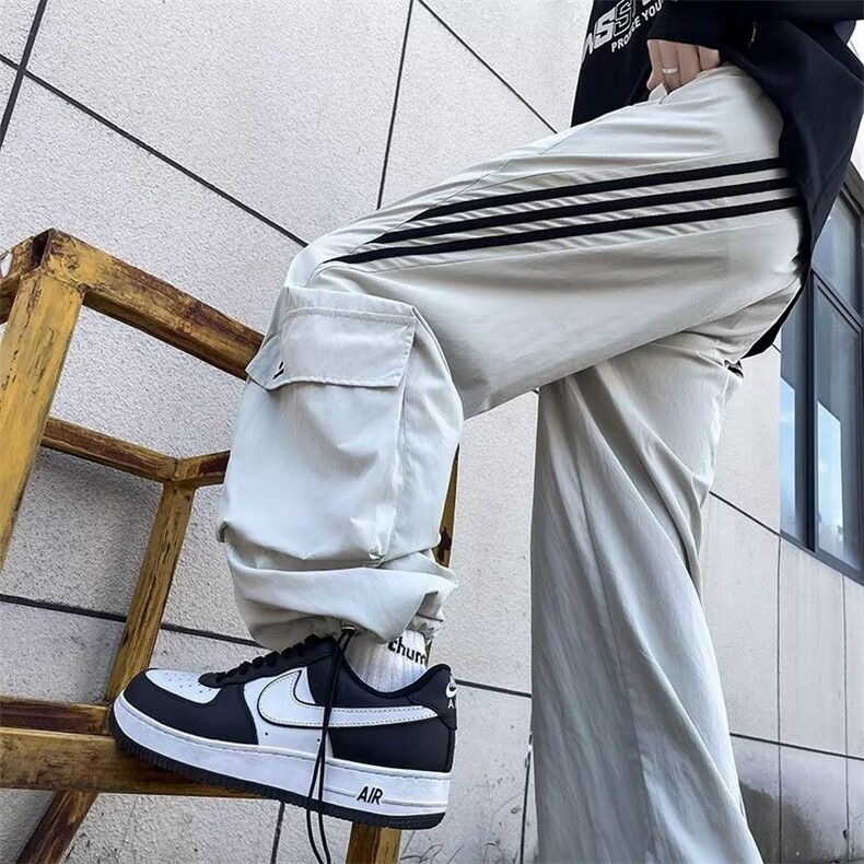 美式条纹休闲冲锋裤男夏季潮拼接大口袋工装裤M542P38,男装工装外套,星座1116-2