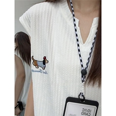 白色肌理感冰感无袖背心男女款夏季腊肠小狗刺绣t恤美式运动坎肩，男装背心/马甲，星座506A