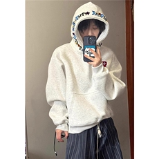 美式重磅加绒加厚刺绣初中生连帽卫衣男款新款宽松上衣WYZ06，男装卫衣，星座516A