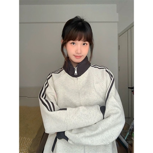抖音得物高品质 美式高街重磅结构设计拼接织带立领卫衣外套 CM42图片