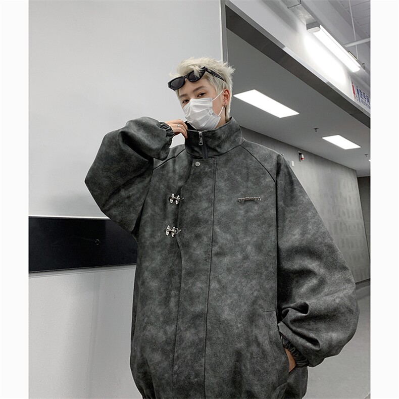 港风大码美式高街纯色宽松立领夹克外套 XZ213-JK8934-P108控138图片