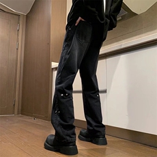 美式高街牛仔裤男韩版潮流帅2024春季新款ins直筒长裤RK1432-P46，男装牛仔裤，星座412-3