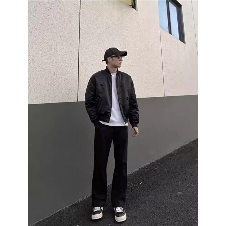 黑色星空尼加厚西裤男秋冬款美式高街显瘦休闲直筒毛呢阔腿裤子,男装西裤,星座302B