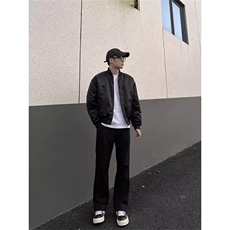 黑色星空尼加厚西裤男秋冬款美式高街显瘦休闲直筒毛呢阔腿裤子，男装西裤，星座302B