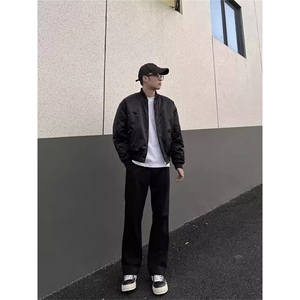 黑色星空尼加厚西裤男秋冬款美式高街显瘦休闲直筒毛呢阔腿裤子图片