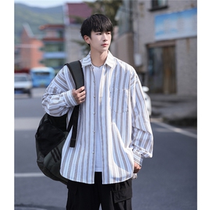 抖音好品质 条纹衬衫男士潮流高级感港风长袖衬衣CS7226P45控68图片