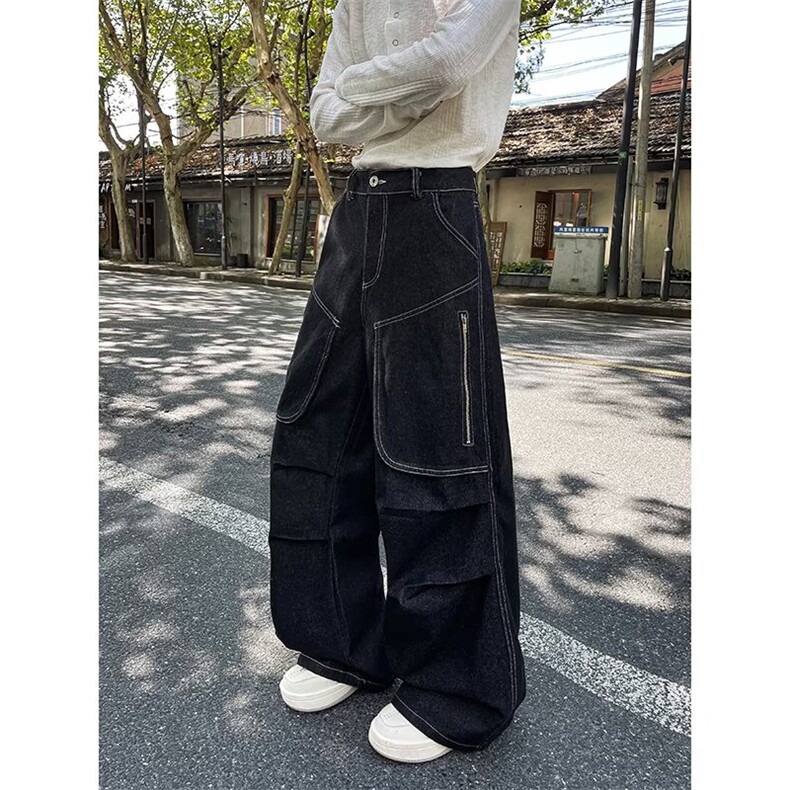 牛仔裤男女美式做旧宽松直筒拖地阔腿休闲长裤潮3855P53,男装牛仔裤,星座410-2