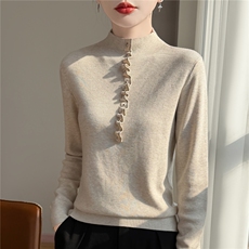 2026年秋季通勤套头时尚百搭通勤多扣木耳边，女装羊毛衫，凯思米羊绒