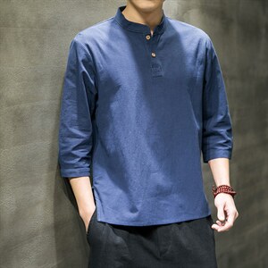 风春夏新款棉麻短袖t恤男宽松大码七分袖DSA008/T064/P45图片