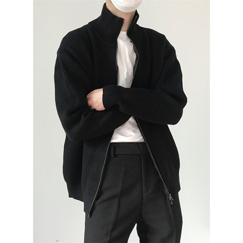 重磅秋冬北极绒双拉链毛衣开衫美式复古休闲慵懒风宽松针织衫外套,男装针织衫/毛衣,电商A486
