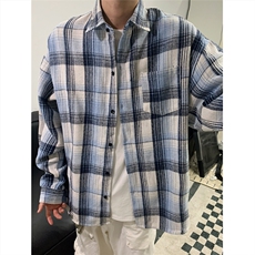 现货~磨毛格子大码长袖衬衫C5896/特P25蓝，男装衬衫，电商A094