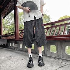2024夏季新款宽松潮牌灯笼裤风刺绣棉麻五分裤现货K7778-P40，男装牛仔裤，星座512-3