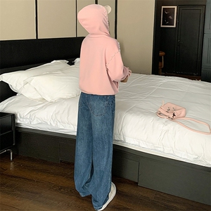 女春季新款粉色连帽开衫长袖卫衣两件套女装图片