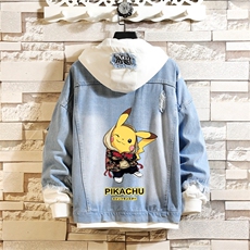 2022大货男士假两件牛仔衣情侣外套皮卡丘印花夹克JK666-P55，男装工装外套，星座1103-1