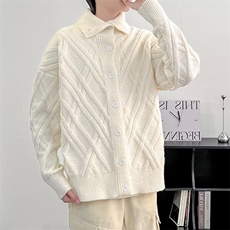 菱形格针织开衫男女韩版潮流宽松帅2024秋冬ins毛衣外套MZ446-P60，男装针织衫/毛衣，星座412-3