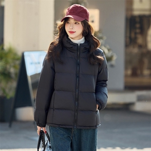 黑色百搭加厚连帽羽绒服女时尚修身显瘦5层分格冬天保暖外套图片