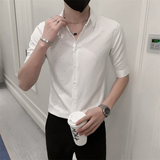 店主风社会小伙男士七分袖衬衫烫金衬衣男士上衣301A-1/CS351/P55，男装衬衫，星座301A-1