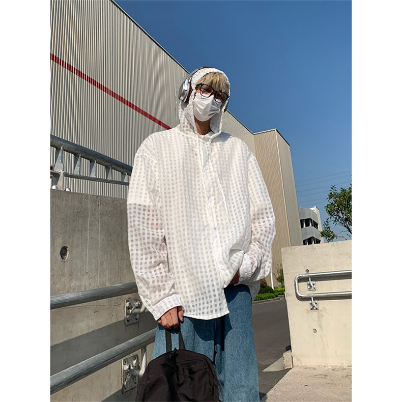 冰丝防晒夏季轻薄透气速干连帽衬衫休闲情侣装外套C2254-特价P42,男装防晒衣,电商A007