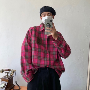 S18-P30日系复古格子潮男长袖衬衫图片
