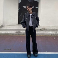 复古做旧PU皮衣夹克美式潮牌痞帅机车服外套休闲上衣Y1029P72网图，男装夹克，电商B245