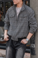 cleanfit港风千鸟格老钱风立领大码夹克外套男J5263-特P75控138，男装夹克，电商A001-1