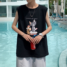 ！港风2023夏季无袖背心男加肥加大码宽松短袖T恤男BX256-P20，男装背心/马甲，电商B371