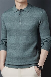 秋季2023新款男士长袖翻领纯色毛衣休闲打底衫中年宽松上衣针织衫图片