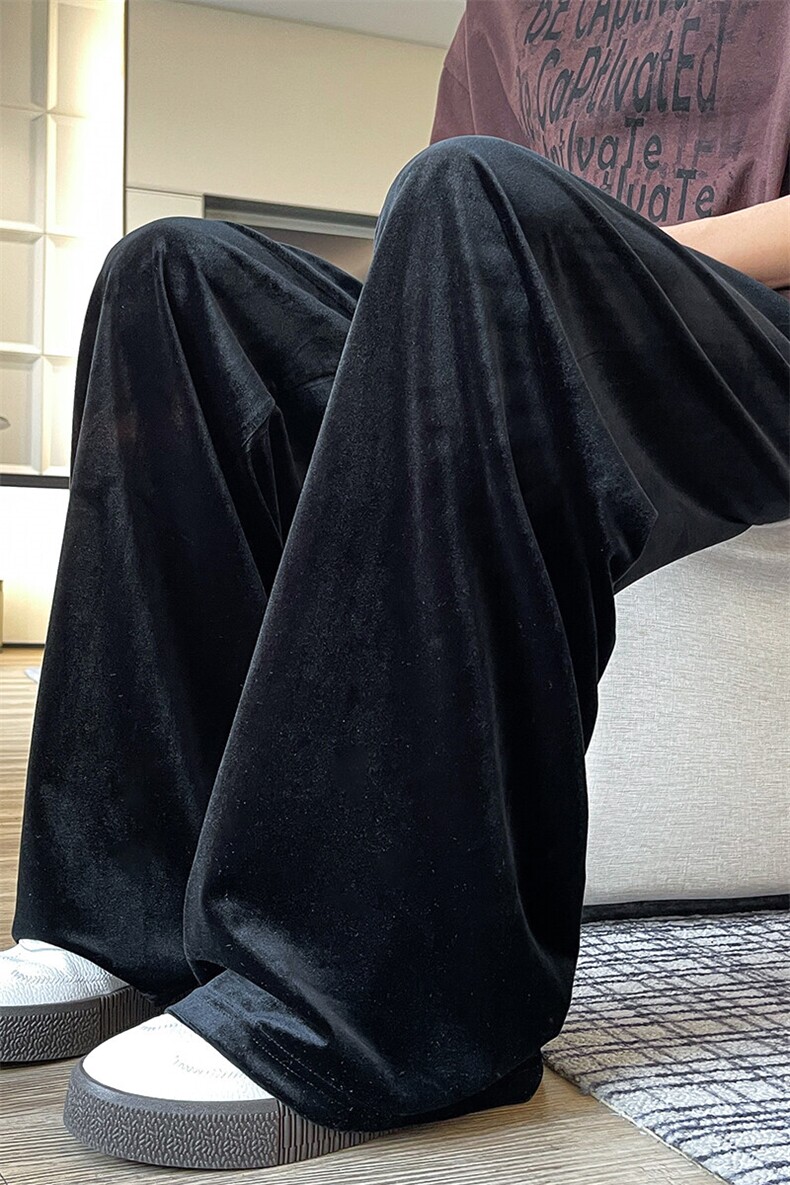 8XL-M加绒美拉德宽松金丝绒阔腿裤垂感拖地裤K993P55加绒65控78,男装休闲裤,电商D206-1