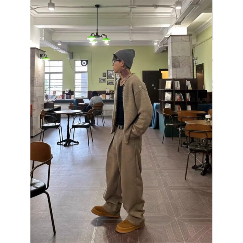 秋冬新款开衫毛衣美式复古休闲慵懒风针织衫男纯色外套,男装针织衫/毛衣,四季星座505