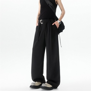 8XL-M垂坠感冰丝西裤大码凉感裤子腰带直筒长裤休闲裤KZ1958/P55图片