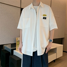小众衬衫男短袖夏季薄款冰丝白衬衣休闲宽松七分袖外套W1131-P28，男装衬衫，星座512-2