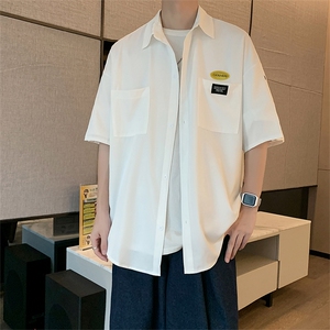 小众衬衫男短袖夏季薄款冰丝白衬衣休闲宽松七分袖外套 W1131-P28图片