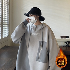 秋季大码加绒加厚卫衣连帽宽松百搭字母印花外套JK22308Jp85控98，男装卫衣，星座605(原A050)
