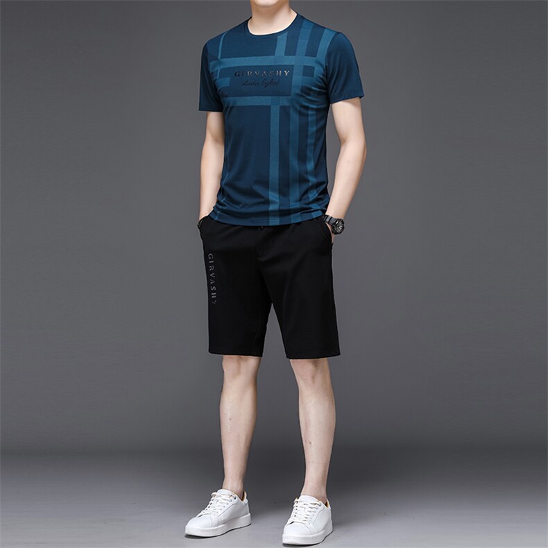 2023年夏款潮流休闲时尚男士运动短裤短袖套装P130,男装休闲套装,电商D223-1