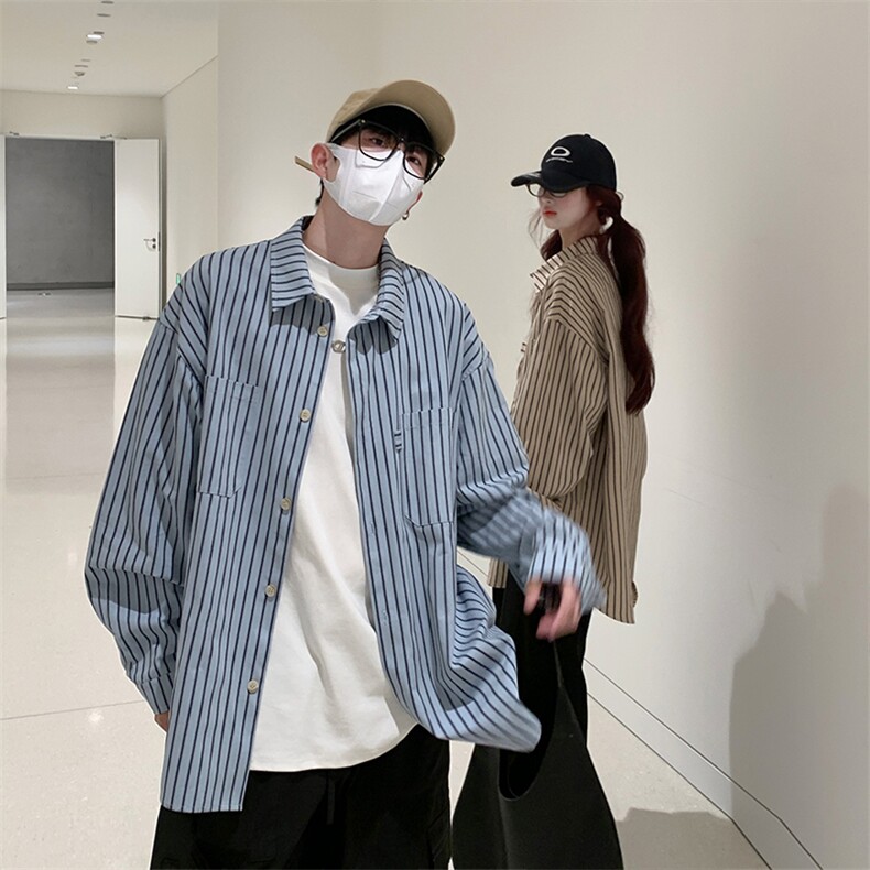 特P52无差价新款秋季潮流百搭条纹长袖衬衫-HS2305港风,男装衬衫,电商A003