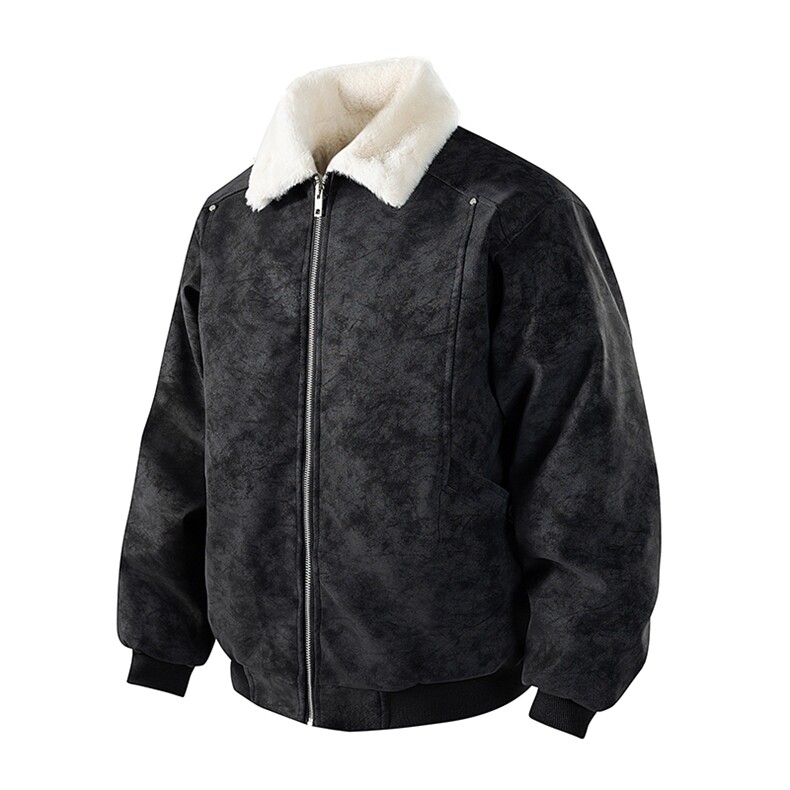 现货冬季美拉德毛领雾面PU皮棉服加绒加厚保暖百搭设计款情侣棉衣图片