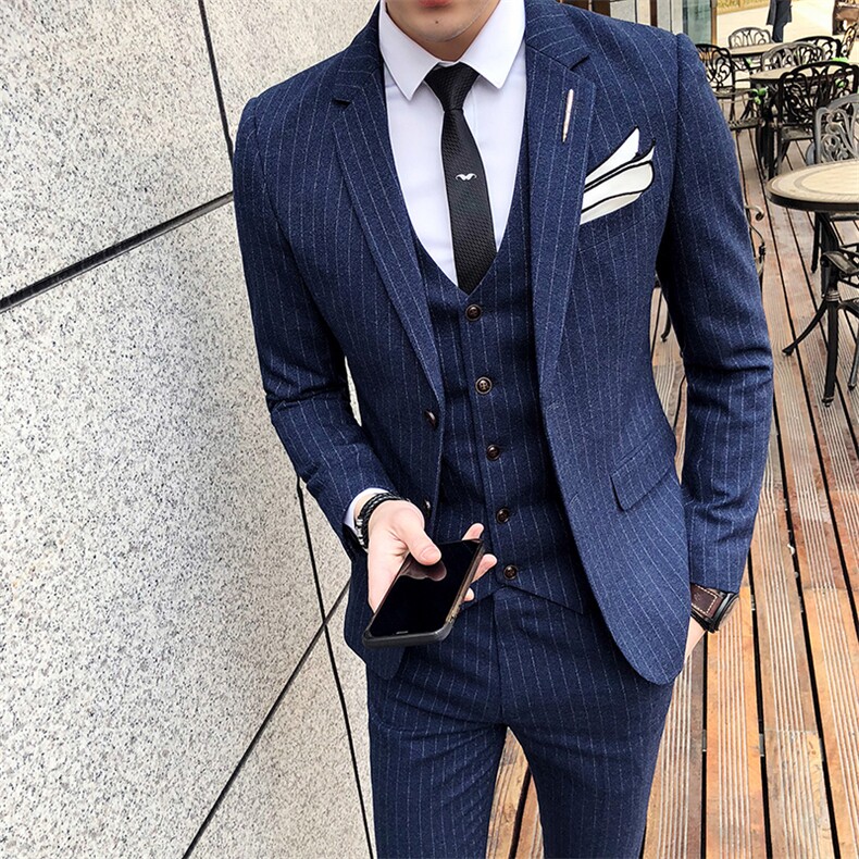 条纹两粒扣男装西服套装三件套礼服1012-W8008,男装西服套装,星座1012